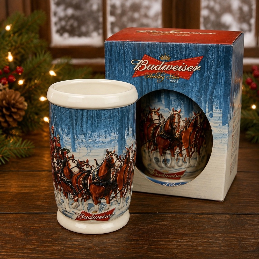 Budweiser 2007 Holiday Stein Winter's Calm Clydesdale Ceramic Beer Mug with Box